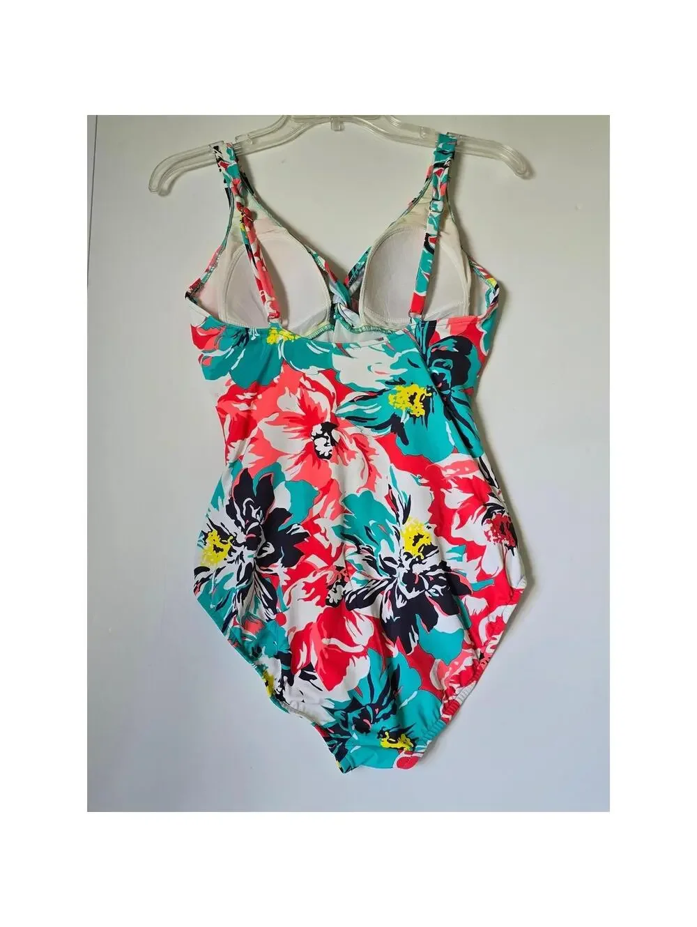 Tropical Floral Ruched One Piece Swimsuit Coral Teal V-Neck Padded Poshmark